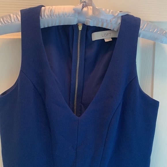 Ann Taylor Loft Navy Fit and Flare Circle Skirt V Neck Pocket Dress 00 - Picture 2 of 4